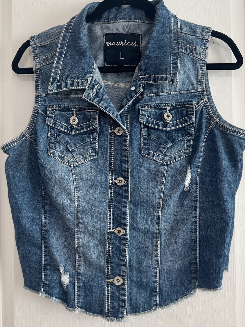 Maurices Blue Distressed Denim Vest Women's L